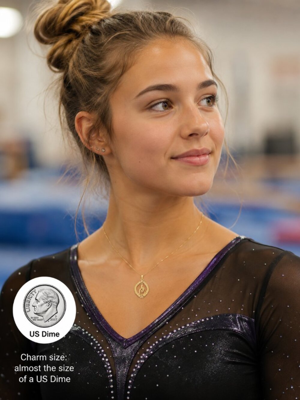 14k Yellow Gold Sports Theme Solid Polished Framed Gymnast Pendant